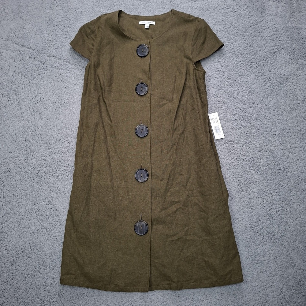 NEW Tash + Sophie Dress M Lagenlook Shift‎ Linen Blend Button Front Mod Natural